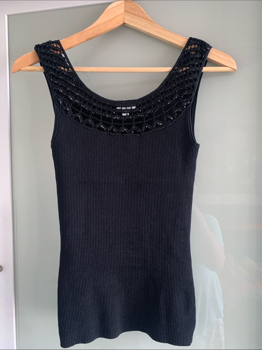 Cache Black Crochet Yoke Ribbed Tank